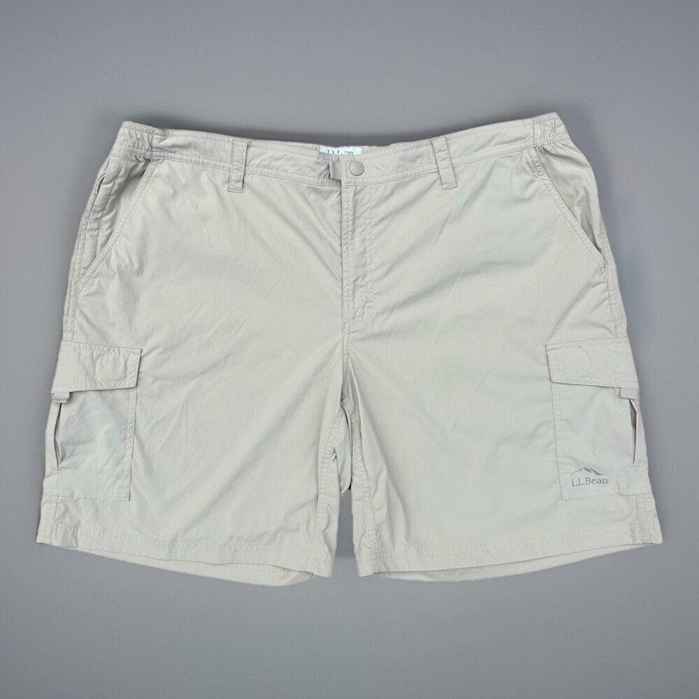 LL Bean Tropicwear 9" Cargo Shorts Men’s XXL Khaki Elastic Comfort Waist 512822